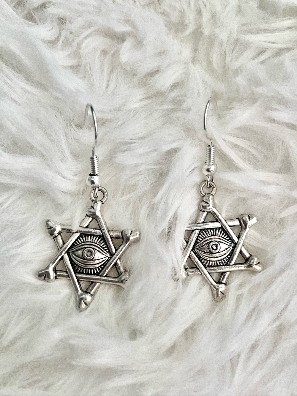 Silver Star & Eye Dangle Earrings - Women's Jewelry